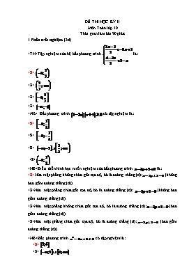 Đề thi học kỳ II môn Toán Lớp 10